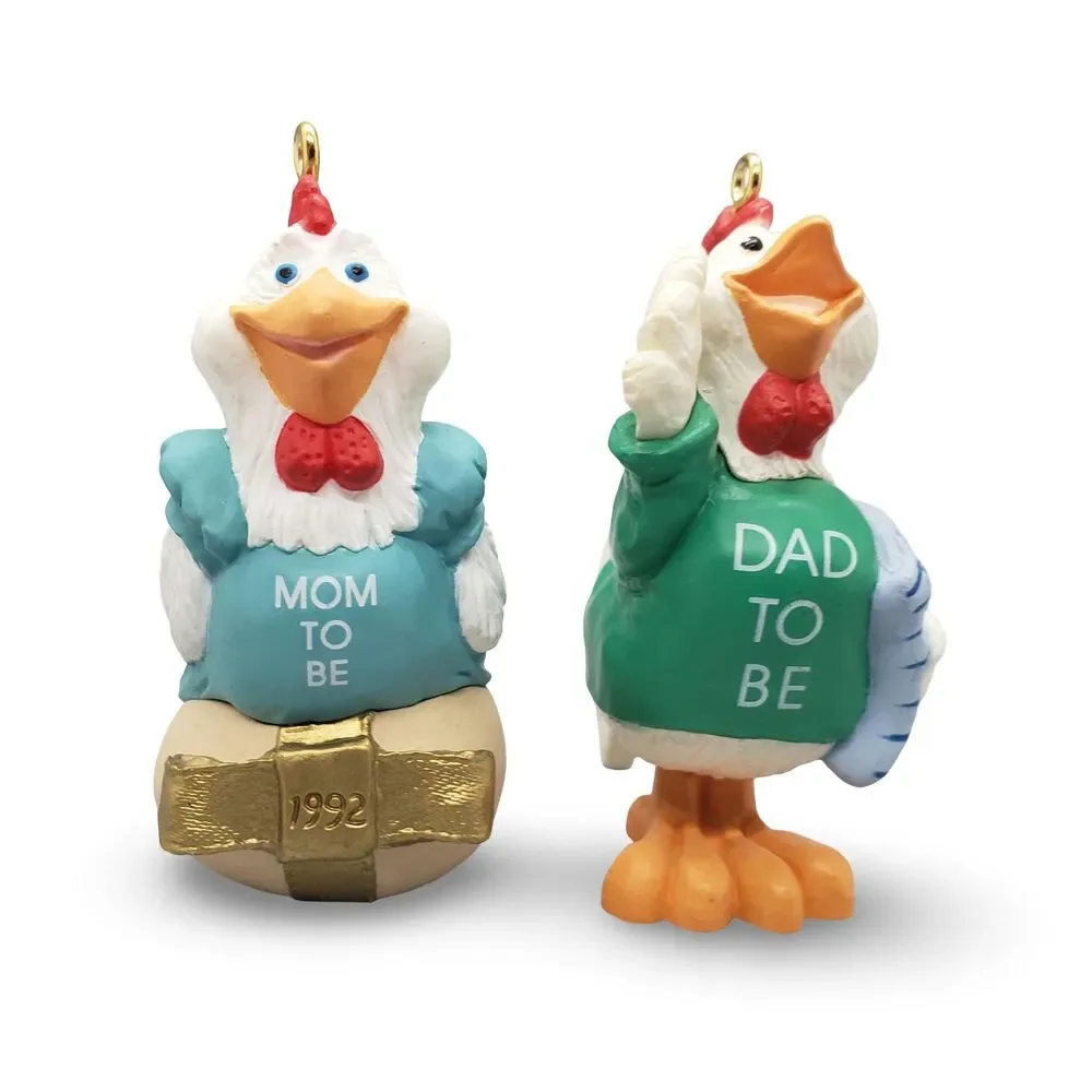 Hallmark Mom to Be / Dad to Be Christmas Ornaments - Set of 2 Hen & Rooster 1992
